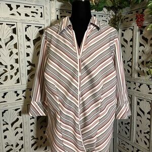 PRETTY SHADES OF PINK WITH WHITE STRIPES CHEVRON PRINT BUTTON UP PLUS TOP